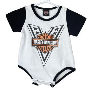Harley Davidson Logo Short Sleeve Onesie White Black Size 3-6 Months